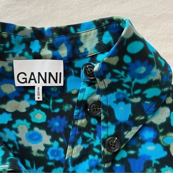 Ganni Floral Blouse in Azure Blue - Picture 6 of 16